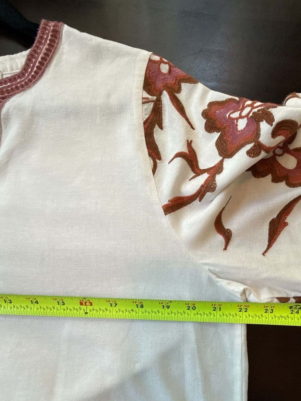 Calypso St. Barth Boho Embroidered Balloon Sleeve Blouse, Cotton/Flax, L - Picture 4 of 7